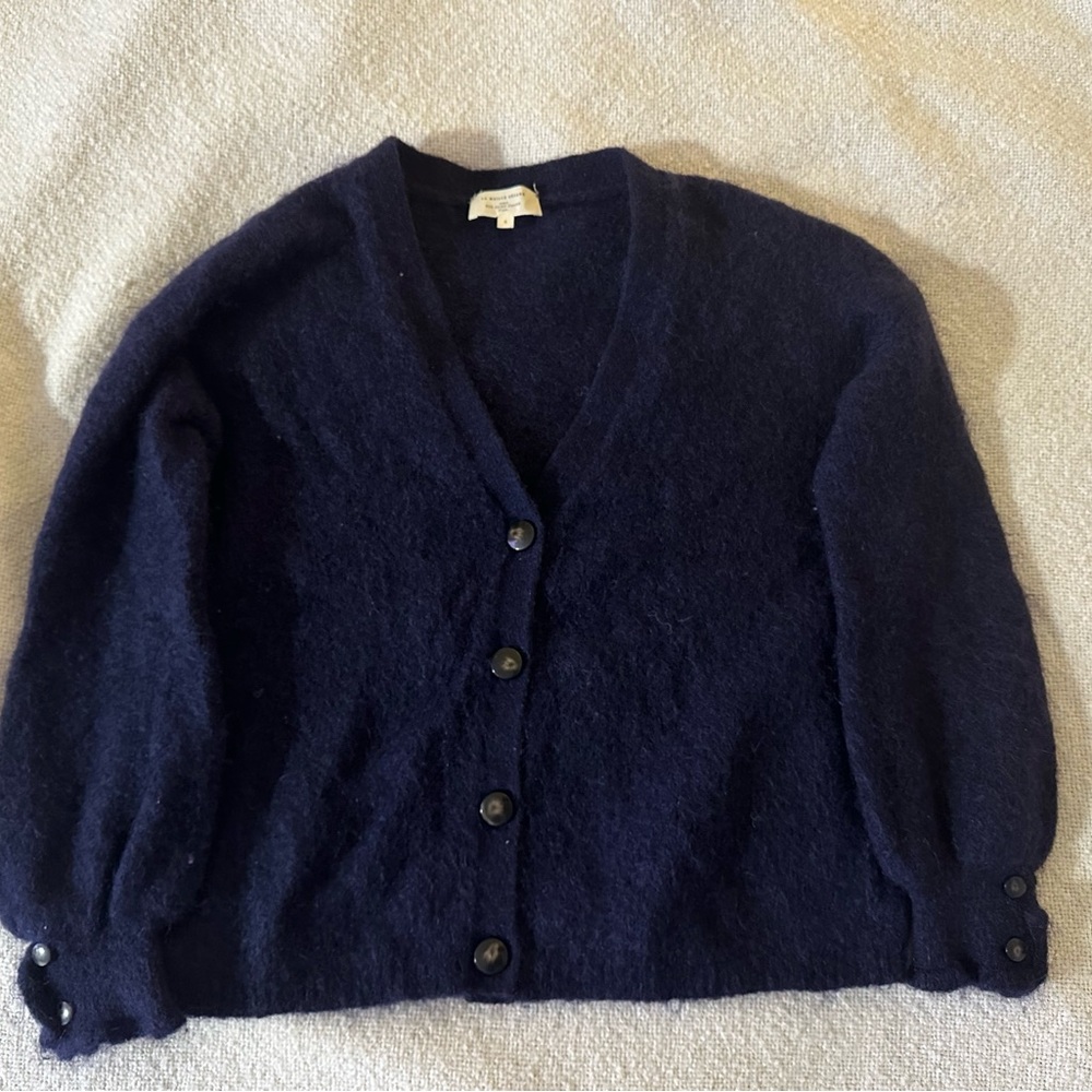 Sezane Navy Blue Fuzzy Button Cardigan - Picture 4 of 7